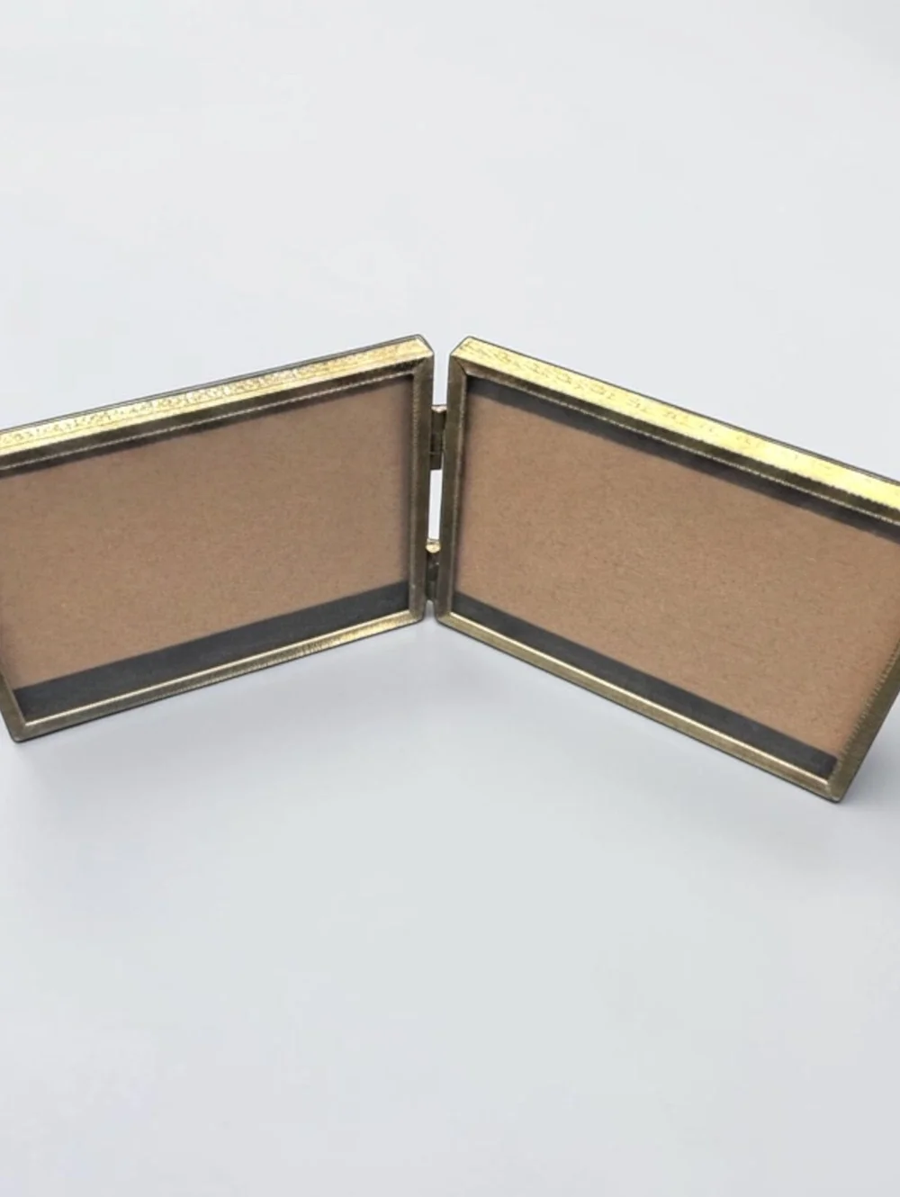 Vintage Hinged Double Picture Frame Gold Tone Ornate Folding Tabletop 3x5 Photos